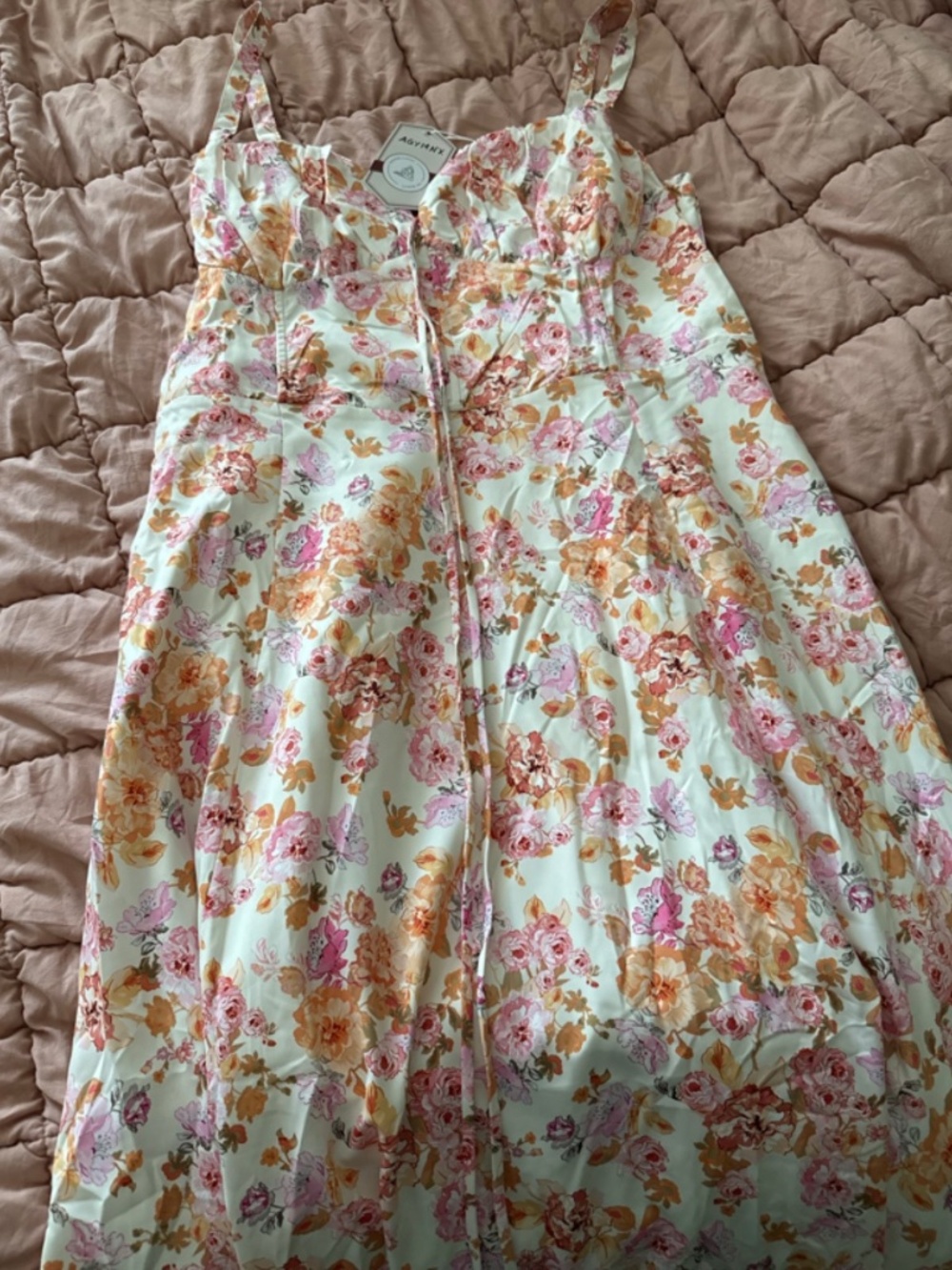 AGYMNX Multicolor Floral Lace-Up Sundress Sleeveless Size L NWT